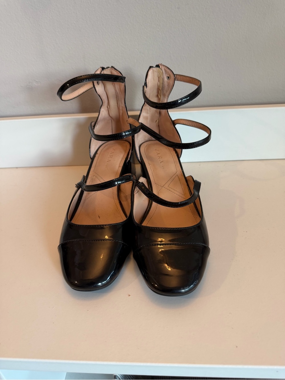 Zara Black Block Heel Mary Jane Multi-Strap Sandals Size 40
